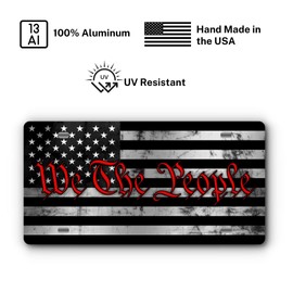 Cover My Plate Patriotic Vanity Aluminum License Plate for Front of Trucks and Cars - Made in The USA - Universal Fit (We The People Brushed Stainless & Red)