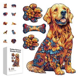 GLOBLELAND 200Pcs Golden Retriever Wooden Jigsaw Puzzles for Toddler Children Learning Colorful Dog Jigsaw Puzzles for Adults Preschool Learning Birthday Gifts