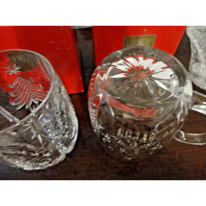 MIKASA CHRISTMAS TREE LEAD CRYSTAL SET OF 2 COFFEE TEA
