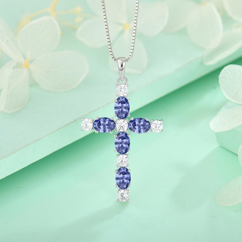 STARCHENIE Cross Necklace for Women 925 Silver Crucifix Tanzanite Jewelry