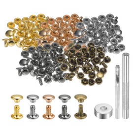 sourcing map 100 Sets Leather Rivets 6mm x 6mm Metal Double Cap Rivet Snaps Studs Fasteners with 3pcs Setting Tools Rivets for Leather Craft DIY Repair Decoration, Multi Colors