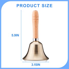 TIPTAP Loud Solid Brass Handbell, 3.15IN Hand Call Bell with Wooden Handle, Ringing Bells for Wedding, Animal Training,Dinner, Meditation, Musical Teaching, Service and More