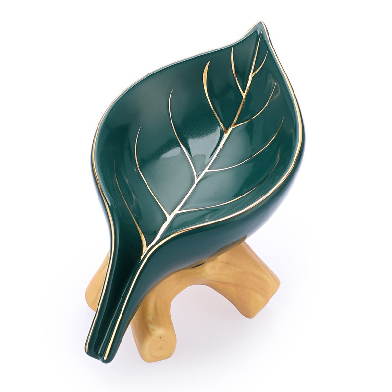 SUMNACON Ceramic Leaf Soap Dish Soap Saver Soap Holder Soap