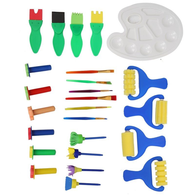 25Pcs Sponge Paint Brush Set Stamp Palette Kit Kids Graffiti