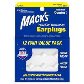 Tapones para los oídos de silicona suave Mack's Pillow - 12 pares, los tapones para los oídos originales de masilla de silicona moldeable para dormir, roncar, nadar, viajar, conciertos y estudiar