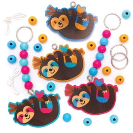Baker Ross FE440 Sloth Wooden Keyring & Bag Dangler Kits - Pack of 4, Key Chain for Kids, Make Your Own Keyrings, Keyring Making Kit for Children