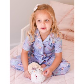 Arshiner Pajamas for Girls Short Sleeve Long Pants Outfit 2 Piece Sleepwear Button Pjs Sets Purple Elf 12-13 Years