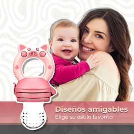 Chupón alimentador para frutas y papillas con seguro y tapa, 4 meses, dibujos animados (pig rosa)