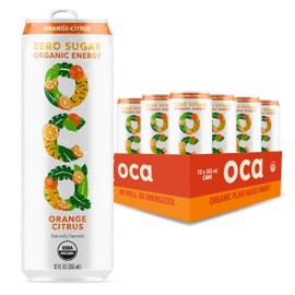 OCA ZERO Orange Citrus, Organic energy drink, zero sugar, gluten-free, vegan plant-based, 12 Fl Oz (12-pack)