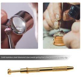 SING F LTD Jewellery Bead Clip Grabber Diamond Gems 4-Claw Prong Tweezers Jewelry Holder Pick-up Picker Catcher Tool Golden Stainless Steel