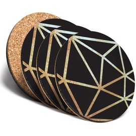 Destination Vinyl ltd Great Coasters (Set of 4) Round - Black & Gold Abstract Art Deco Drink Glossy Coasters/Tabletop Protection for Any Table Type #21228
