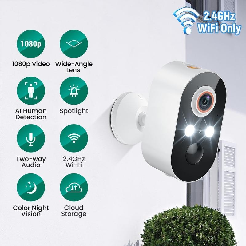1080P Security Camera Wireless Outdoor with AI Human Detection, Live