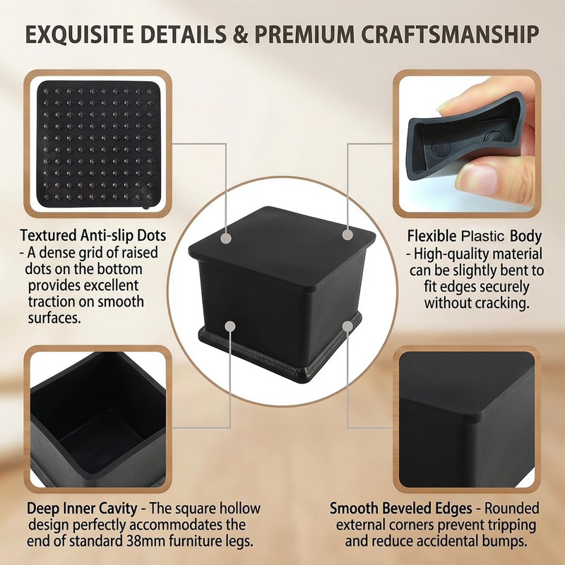 8 Pcs Square PVC Furniture Leg Caps, 1.5 x 1.5