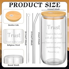 Maxcheck 6 Set Christian Glass Cups with Lids and Straws Brushes 16 oz Iced Coffee Summer Drink Cups Sunflower Tumbler Employee Appreciation Gifts Beer Glass for Friends Coworkers Gifts(Christian)