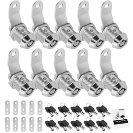 10 Pack Tool Box Lock with Keys, 5/8" Cabinet Lock Cam Lock Keyed Alike, Toolbox Lock Replacement Lock for Mailbox RV Storage Door with Manual, Zinc Alloy (10Pack，5/8 Inch)