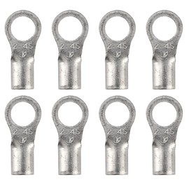 Teansic 100Pcs #8 Stud Size Ring Terminals,Non-Insulated AWG16-14 Red Copper Crimp Ring End Terminal,O-Type Wire Lugs Battery Cable Connector