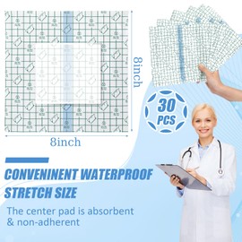 30 Pcs Waterproof Shower Protector with Non Stick Center Pad Knee Replacement Stretch Transparent Adhesive Bandage Peritoneal Dialysis Accessories Protector Wound Cover Bandage(8 x 8 Inch)