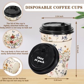 JarThenaAMCS 50 Sets Vintage Floral Coffee Cups with Lids and Sleeves 16oz Coffee Wildflower Paper Cups Disposable To Go Coffee Cups for Cafes Shops Cappuccino Chocolate Beverage Cocoa