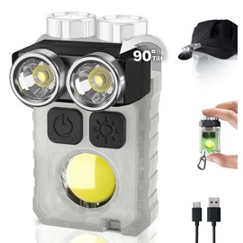 CLAKAP Rechargeable EDC Flashlight, 1200LM Keychain Flashlight with COB Floodlight, 11 Modes Magnetic Small Flashlight 90°Head Swivels Portable Mini Pocket Light with Clip for Camping, Outdoor, Gift