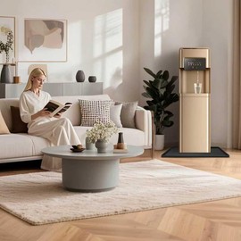 24x16x0.8 Inch Waterproof Water Cooler Mat with Raised Edge - Non-Slip Spill Drip Tray for Cooler Dispensers, Easy to Clean Mat for Floor & Countertop Protection in Kitchen, Office, Bedroom (Black)