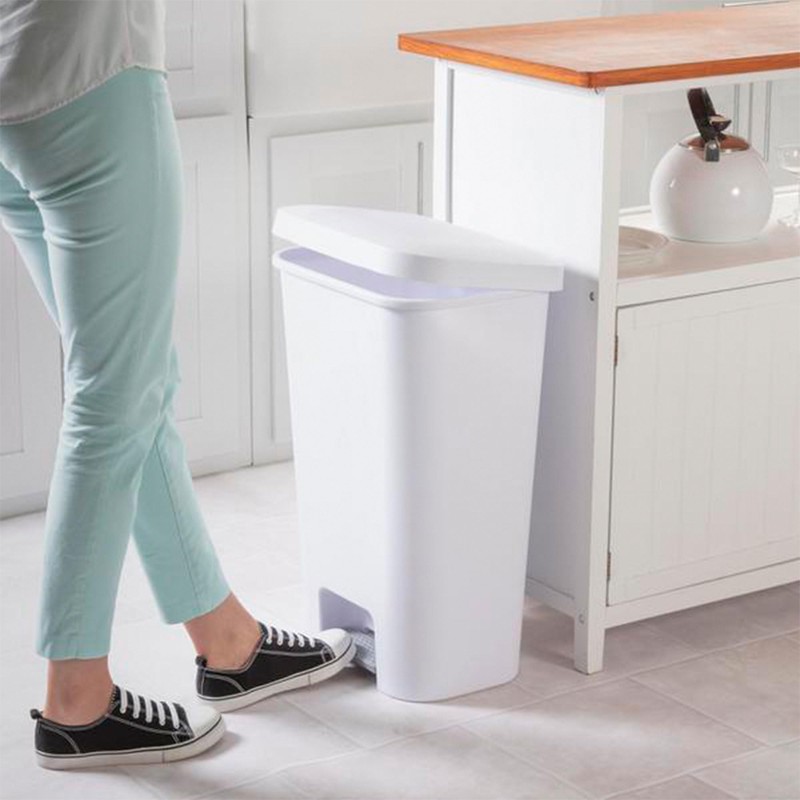 Sterilite 11.9 Gallon Rectangular Step On Kitchen Plastic Indoor Wastebasket
