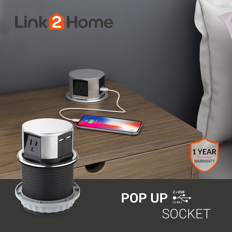 Link 2 Home Space Saver Pop Up Outlet with USB,