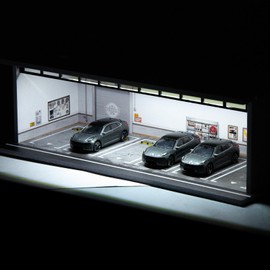 Gtcwmx Hot Diecast Wheels Display Box 1/64 Scale die-cast Model car Display Box with LED, hot die-cast Wheel Parking Garage Three-Dimensional Model, Parking Scene die-cast car (Wheels)