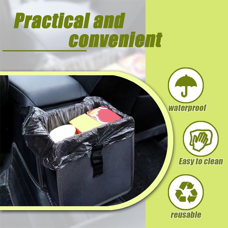DECUIOCC Foldable Car Trash Can, Black Hanging Automotive Garbage Can