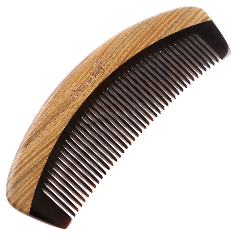 Breezelike Anti-Static Comb Unpatterned Black Buffalo Horn and Greenwood Fine