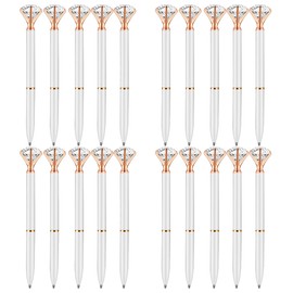 PASISIBICK White Diamond Pens Pack of 20 Bling Diamond Gem Pen Décor Gifts for Women Bridesmaid Coworkers Bulk Crystal Metal Ballpoint Pens Black Ink(20 PCS White)