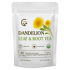 Organic Dandelion Leaf & Root Tea, Supports Kidney Function and Healthy Digestion, Caffeine Free, 40 Tea Bags