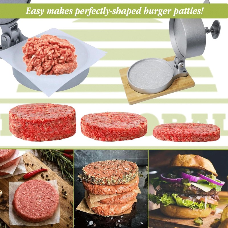 HTT Global Burger Press with 100 Wax Discs, Aluminium Hamburger