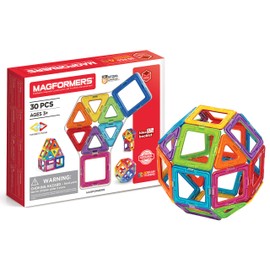 Magformers 30-Piece Magnetic Tiles Toy. STEM Set. Educational Teaching Resource With 18 Squares And 12 Triangles. Magnetic Building Blocks For Children Aged 3+. Makes 2D Nets and 3D.