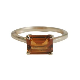 Madeira Citrin Baguette Vergoldet Sterling Silber Ring - Natürlicher Edelstein - Geburtstagsgeschenk - Weihnachtsgeschenk - Handgefertigte Geschenkideen für Frauen (Größe: US Size 8 / Diameter 18.2)