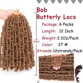 Beverlee Blonde Butterfly Locs Crochet Hair Short 6 Packs Crochet Bob Hair 12 Inch Distressed Faux Locs Crochet Braids#27…