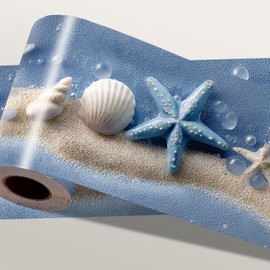 IOHEFY - Papel pintado para playa, diseño de concha marina, 196 x 4 pulgadas, borde de pared, autoadhesivo con temática oceánica, adorno de vinilo extraíble para sala de estar, recámara, baño, cocina