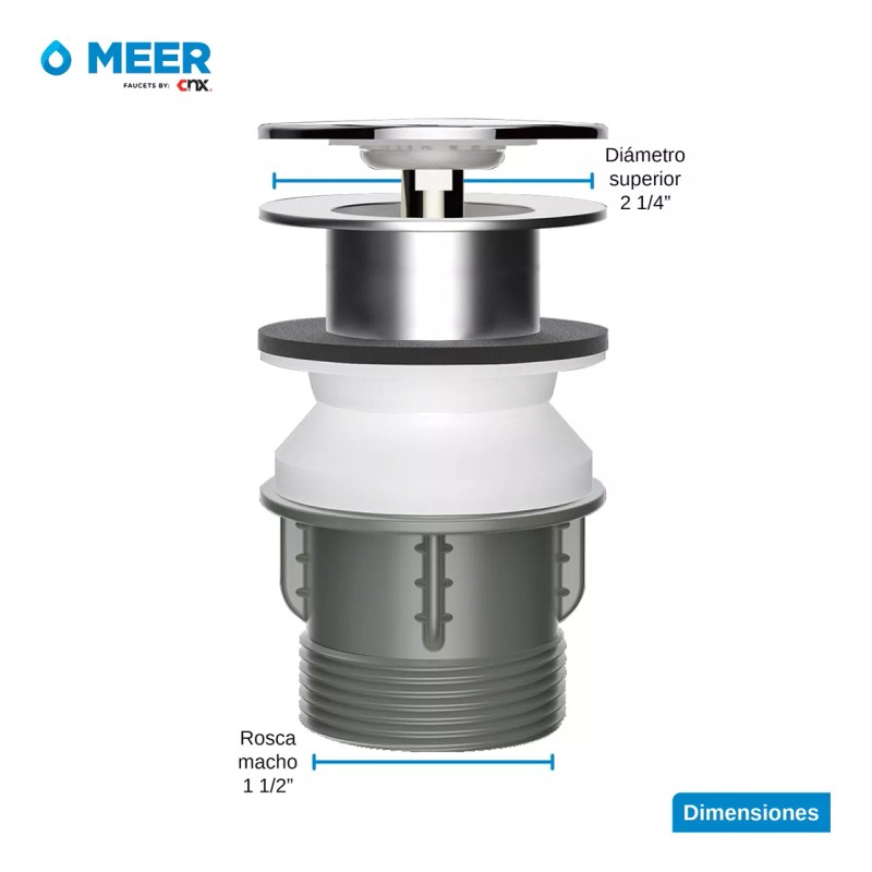 Meer Desagüe Emergente Con Botón Pop-up De Acero Inox Lavabo