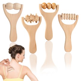 Pack of 4 Massage Rollers, 4 Models Massage Roller with Handle, Cellulite Roller Fascia Roller with Handle Trigger Point Roller Back Massage Roller for Back, Legs, Neck, Shoulders