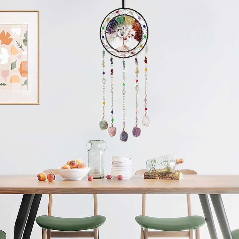 RAGKUU Colorful Tree of Life Dream Catcher with Stone Pendant