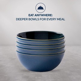 Corelle Stoneware 4-Pc Bowl Set, Handcrafted Artisanal Double Bead Bowls, Reactive Glaze Stoneware, 21-Oz Bowl Set, Oatmeal