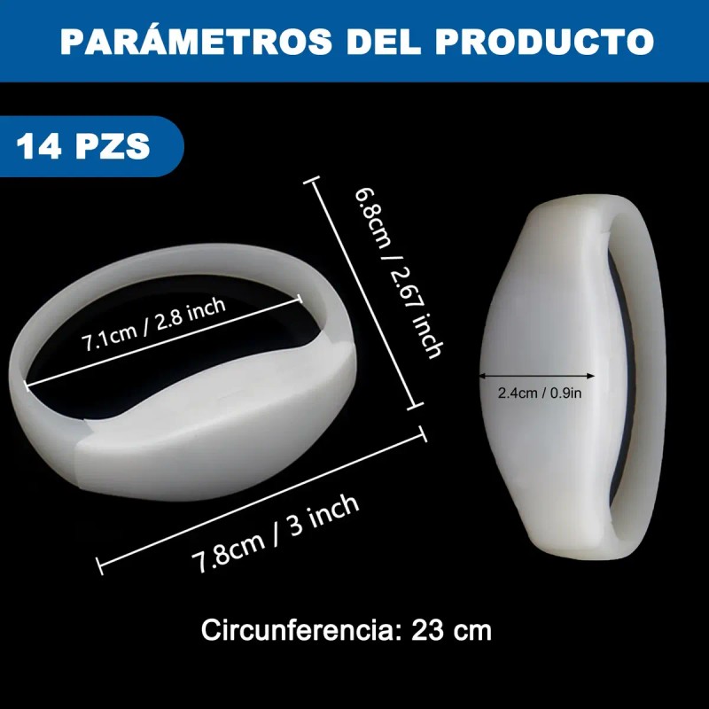 14 Pulsera Led Blanco Audiorítmica Para Fiestas 20 Cm Bodas
