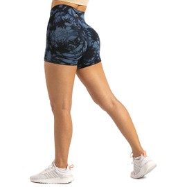 GILLYA - Pantalones cortos de entrenamiento para mujer, 3.6 pulgadas, levantamiento de glúteos, cintura alta, sin costuras, para correr, gimnasio, yoga, 1# Tiedye-azul marino, Large