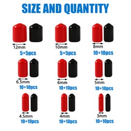 BESTYCHAO 160pcs 9 Sizes Rubber End Caps Assortment Screw Thread Protection Round Tube Bolt Cap Cover Black and Red