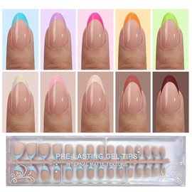OPkssnails 300 uñas postizas francesas, uñas cortas almendra, preformadas, sin limar, 3 en 1, uñas de gel, uñas acrílicas postizas para extensiones de
