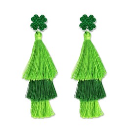 CharmBurst St. Patrick's Day Earrings, Green Clover Earrings with Layered Tassel Design, Irish Festival Earrings for St. Patrick's Day Costume