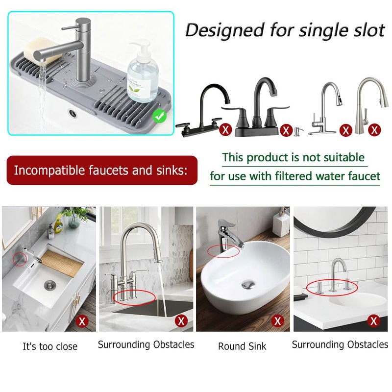 DK-SIMINA Silicone Faucet Mat Silicone Faucet Drip Catcher with Cuttable