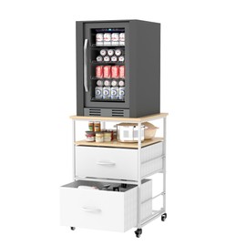 Suuiwau Mini Refrigerator Rack Stand with 3 Storage and Lockable Wheels,Mini Fridge Cabinet Shelf Organizer with 19.7x19.7in Tabletop for Dorm Apartment Office Bedroom