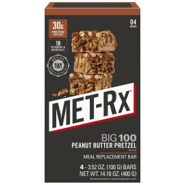 MET-Rx Big 100 Protein Bars, Peanut Butter Pretzel Bars, 4 Ct