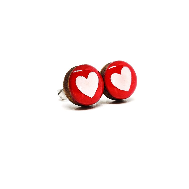 Hearts 10 mm Stud Earrings, Handmade, Posts for Sensitive Ears