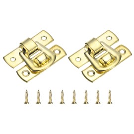 sourcing map 2 Pcs Hasp Clasp Latch Lock, 30 x 18mm Decorative Retro Box Toggle Latch Metal Buckle Hasp Lock with Screws for Jewelry Box Suitcase Toolbox Wooden Case, Gold